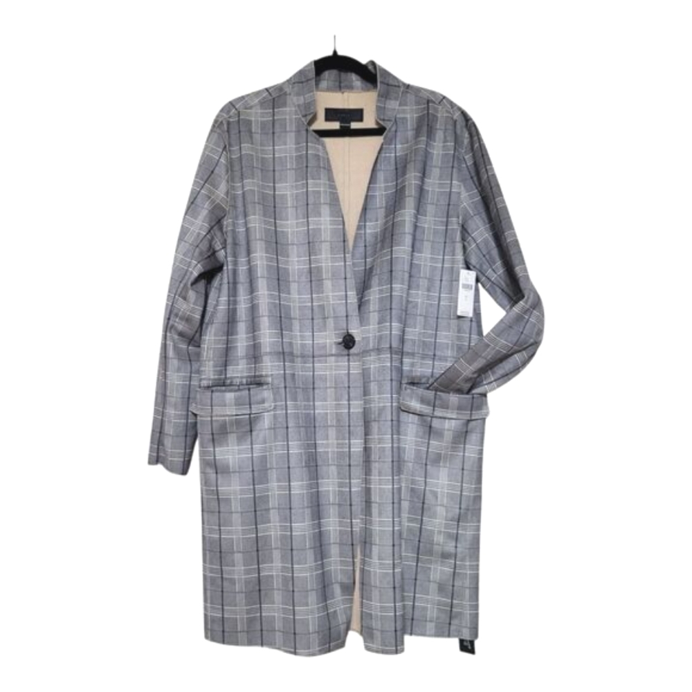 Blank NYC Anthropologie Renegade Gray Plaid Longline Jacket Faux Suede L New - Picture 4 of 9